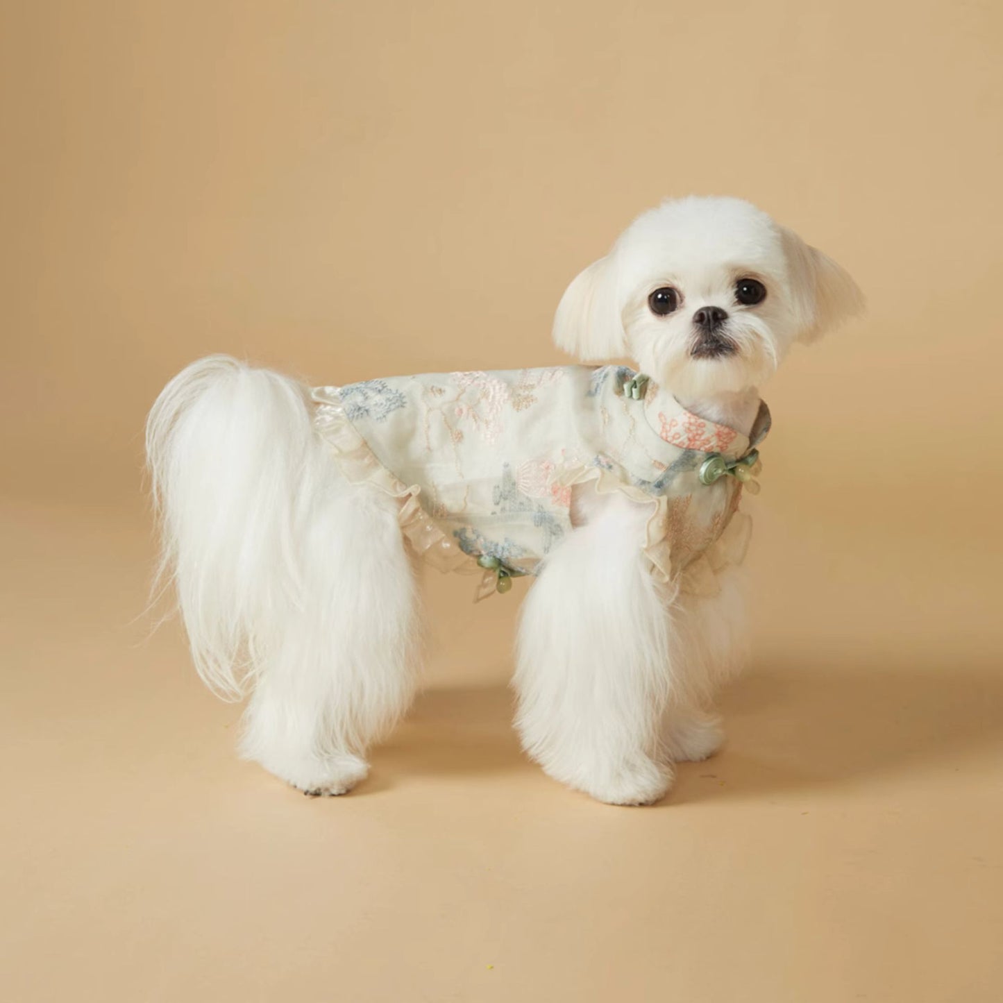 Alicia Chinese Cheongsam Qipao Dress for Dogs and Cats - Sleeveless Silk Brocade with Oriental Button Knots