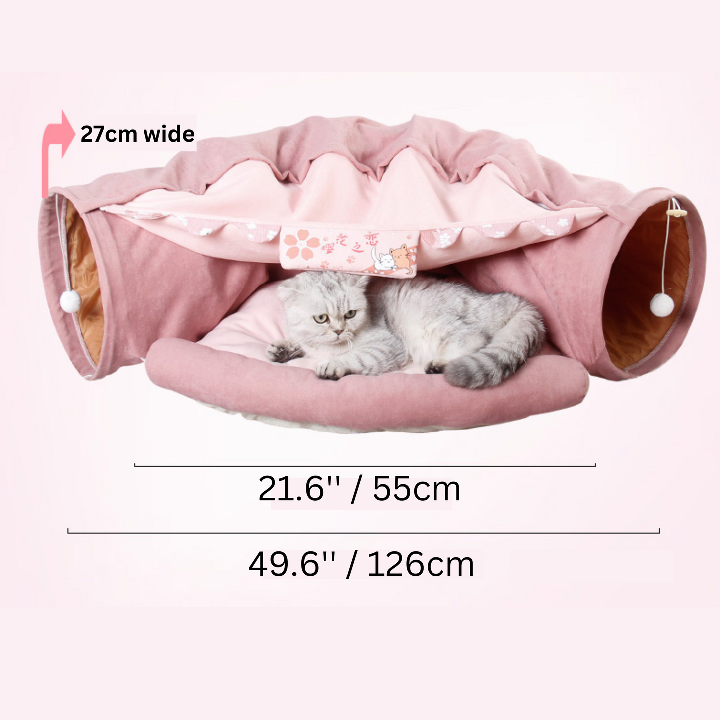 Plush Pastel Cat Bed with Built-In Tunnel