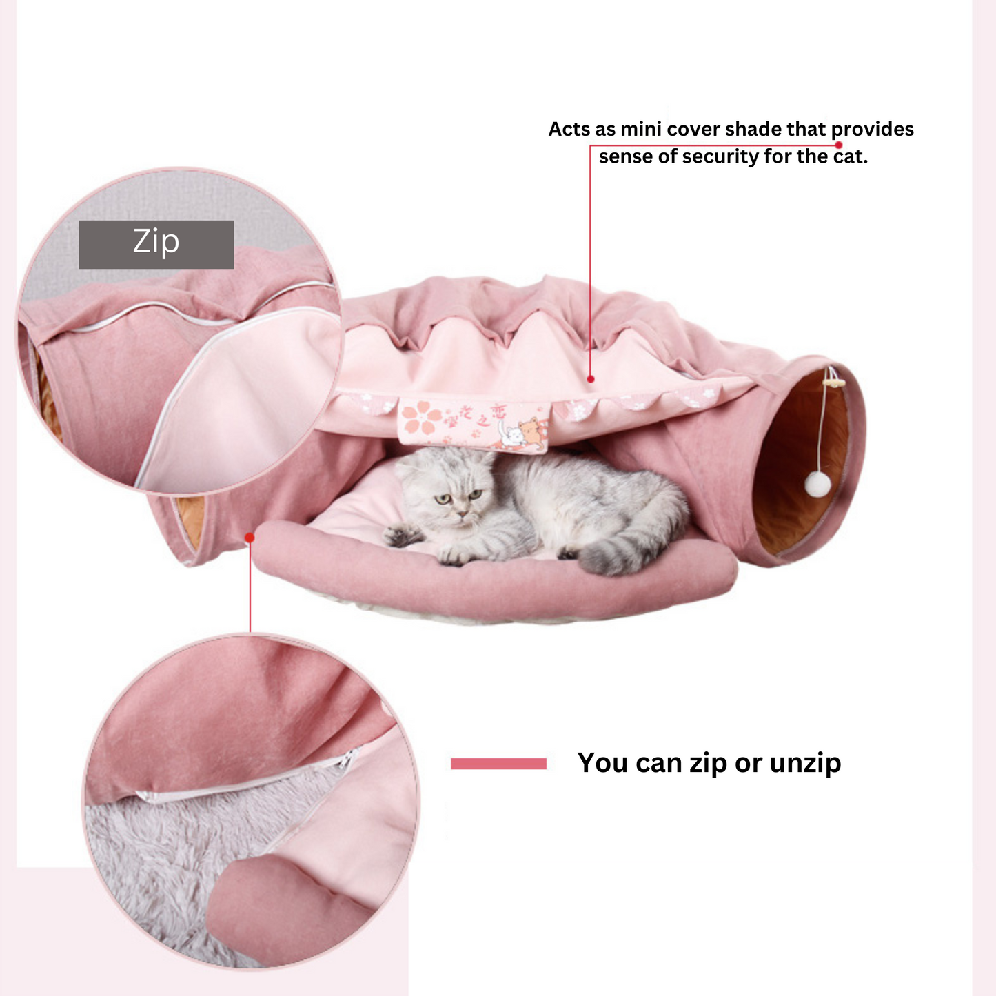 Plush Pastel Cat Bed with Built-In Tunnel