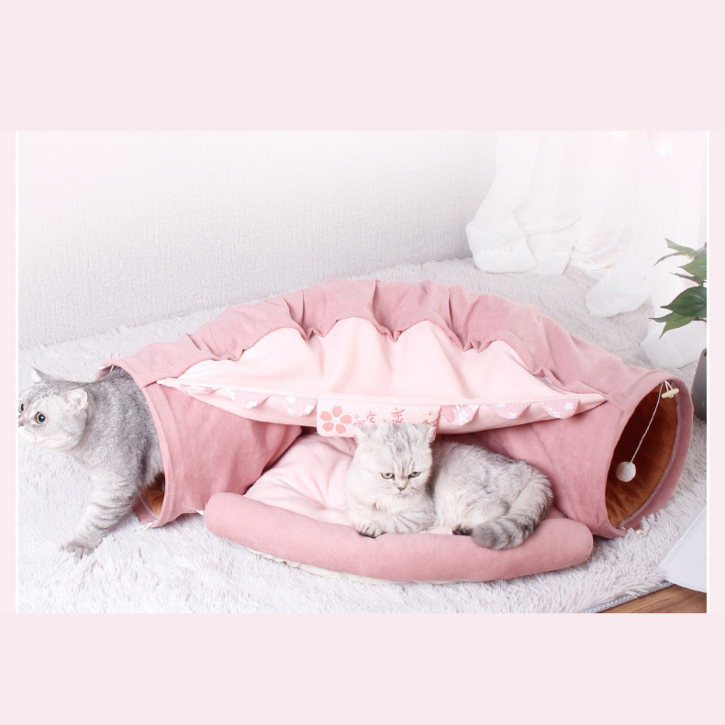 Plush Pastel Cat Bed with Built-In Tunnel