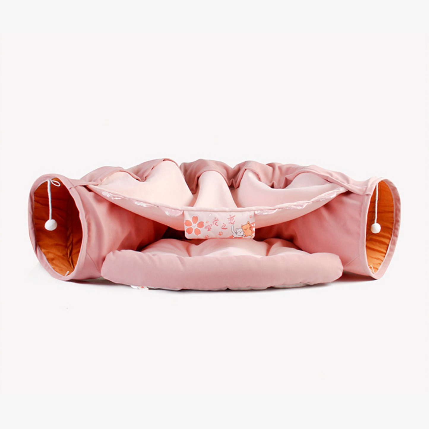 Plush Pastel Cat Bed with Built-In Tunnel