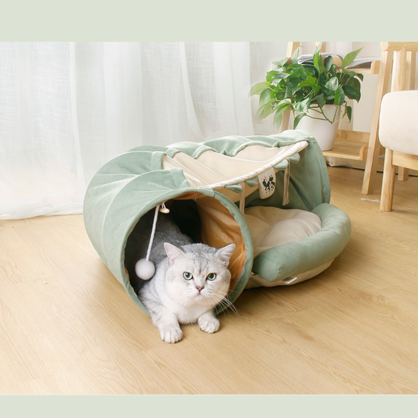 Plush Pastel Cat Bed with Built-In Tunnel