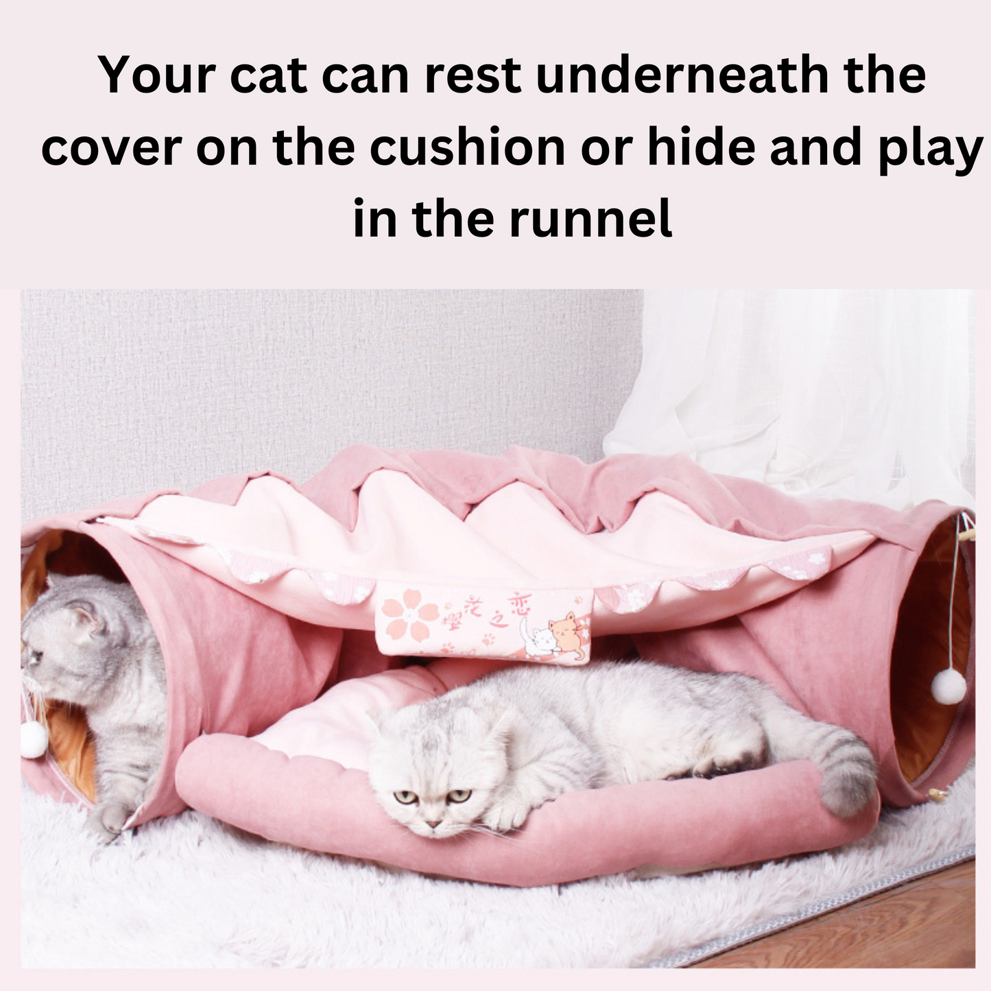 Plush Pastel Cat Bed with Built-In Tunnel