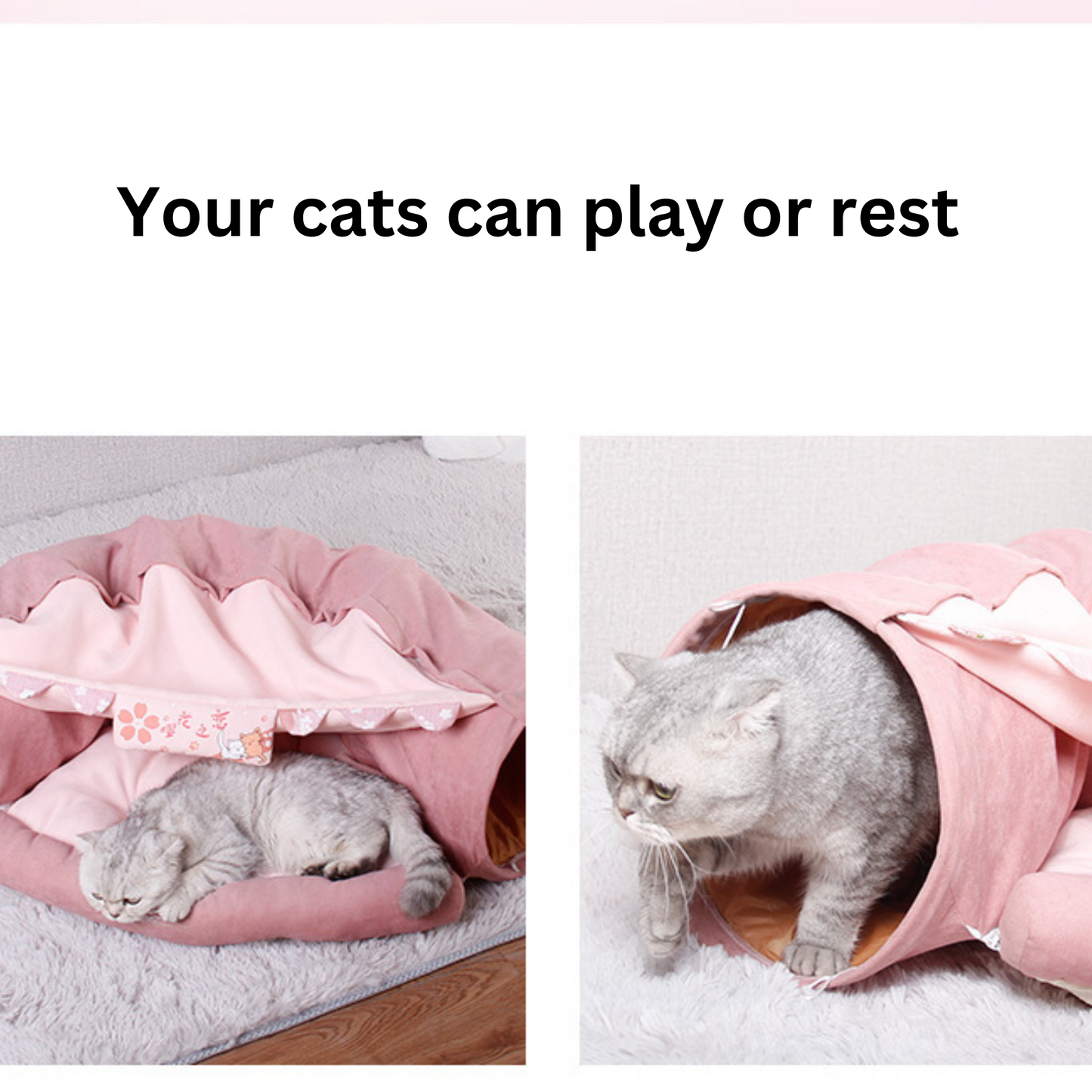 Plush Pastel Cat Bed with Built-In Tunnel